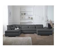 Lisa Design - Canapé Panoramique en U Gauche Vermont en Tissu - Grand Sofa XXL Gris Foncé 7 Places - Salon