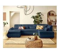 Vermont S - canapé panoramique d'angle droit 7 places en velours côtelé - Bleu Bleu