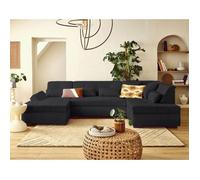 Vermont S - canapé panoramique d'angle droit 7 places en velours côtelé - Noir Noir