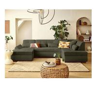 Vermont S - canapé panoramique d'angle droit 7 places en velours côtelé - Vert Kaki