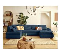 Vermont S - canapé panoramique d'angle gauche 7 places en velours côtelé - Bleu Bleu