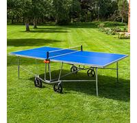 VERMONT TS100 Table de Tennis de Table d’Extérieur | Table de Taille Réglementaire | Cadre en Acier et Roues à 360° | Raquettes/Balles en Option (avec Housse de Protection, Table Seule)