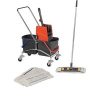 VERMOP Set de chariots de nettoyage seau 2 x 17 l pres./manche/supp./4 serp. ...