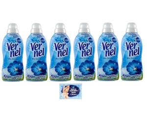 Vernel Aroma Therapy Ammorbidente Concentrato Lot de 6 assouplissants liquides concentrés Frangipanier 28 lavages 700 ml + 1 paquet de poudre de talc Felce Azzurra, sachet de 100 g
