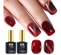 Verni Semi Permanent Gel,2 Couleurs 15Ml Vernis À Ongle Rouge Baie Nude Et Œil De Chat Avec Aimant,Translucide Naturel Frenc[YV946]