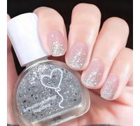 Vernis à ongles à paillettes argentées - Brillant, durable et non toxique, vernis à ongles chatoyant, séchage rapide, pas de vernis UV, tenue jusqu'à 14 jours - Avec pinceau ProWide extra large pour