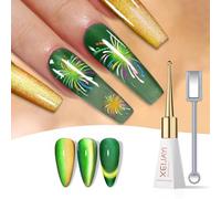Vernis à ongles en gel UV et LED, magnétique, œil de chat, durable, à paillettes, holographique, avec 1 aimant pour nail art, 10 ml, vert