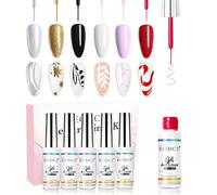 Vernis à Ongles Gel Liner Kit, 6 Couleurs Noir Blanc Or Argent Vernis Semi Permanent, Gel Vernis à Ongles Avec Pinceau Fin pour La Peinture au Trait Nail Art Design Vernis Liner