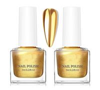 Vernis à Ongles Métallisé, Vernis à Ongles Semi-Permanent Doré à Finition Miroir, Amovible, Sans UV, Imperméable, Pailleté, Coffret Cadeau Manucure, Doré, Coffret 2 PCS