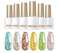 Vernis à ongles pailleté - Vernis à ongles à paillettes - Kit de manucure pour ongles - 6 couleurs - Séchage UV LED - Finition brillante - 7 ml - Polissage gel scintillant longue durée - Kit de santé