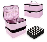 Vernis à Ongles Sac de Rangement Double Couche, Organisateur Étui de Manucure Portable pour Lampe Sèche Ongles et Accessoires, Boite Trousses de Toilette Voyage (Rose)