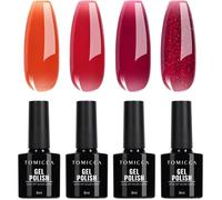 Vernis À Ongles Semi Permanent, 4 Couleurs Transparent Rouge Bordeaux Et Rouge Pailleté Gel Semi Permanent Soak-Off Uv/Led[YY187]