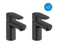 Vernis Blend Lot de 2 Mitigeurs de lavabo 70, avec tirette et vidage synthétique, Noir mat