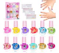 Vernis Enfant À L'eau Cadeau Fille 12 * 5ml Couleurs Non Toxique 2 Feuilles De Stickers Pour Ongles Enfants,Peel-Off Séchage Rapide Vernis À Ongles,Kit Cadeau Pour Les Filles