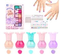 Vernis Enfant à l'eau Cadeau Fille 5 * 5ml Couleurs Non Toxique 2 feuilles de stickers pour ongles enfants, Peel-Off Séchage Rapide Vernis à Ongles, Kit Cadeau Pour les Filles