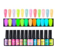 Vernis gel - Lot de 12 vernis à ongles qui brillent dans le noir, ensemble de verniss à ongles avec couleurs UV LED | Fournitures de manucure lumineuses pour dames, filles, femmes, étudiants, salon,