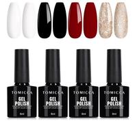 Vernis Gel UV Semi Permanent Rouge Blanc Noir Set, 4 Couleurs Automne Paillettes UV/LED Set de Noël Pour la Conception de Studio