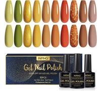 Vernis Semi Permanent,10 Couleurs Herbe Verte Jaune Orange Marron Pailleté Vernis Gel Uv Semi Permanent Kit Soak Off Uv/Led Vernis À Ongles Pour Débutant Diy Nail Art,8 Ml