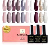 Vernis Semi Permanent, 10 Couleurs Taupe Rouge Bordeaux Nude Foncé Rose Pâle Blanc Gris Pailleté Hiver Vernis Gel Soak Off Uv/Led Vernis À Ongles French Manucure Nail Art Salon