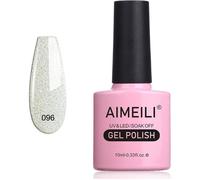 Vernis Semi Permanent 10ML Blanc Pailleté,Vernis à Ongles Gel UV LED Gel Polish Soak Off Manucure Noël Neige Qui Danse(096)