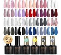 Vernis Semi Permanent 24pcs, 20 Couleurs Vernis À Ongle Violet Rouge Gris Noir Bleu Et Base Top Coat, Top Coat Mat Et Pailleté, Vernis Gel Semi Permanent Mini Uv/Led Semi-Permanent Manucure