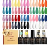Vernis Semi Permanent 24pcs, 20 Couleurs Vernis À Ongle Violet Vert Bleu Rose Et Base Top Coat, Top Coat Mat Et Pailleté, Vernis Gel Semi Permanent Mini Uv/Led Semi-Permanent Manucure