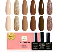Vernis semi-permanent 6 couleurs nude automne hiver, brun beige chocolat caramel champagne doré soak-off UV/LED nail art 8ml