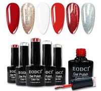 Vernis Semi Permanent, 6 Couleurs Rouge Blanc Argent Pailleté Blanc Vernis Gel 7.5ml Soak Off Nail Polish UV/LED Vernis à Ongles Pour Manucure DIY, Studio de Manucure