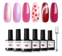 Vernis semi-permanent 6 couleurs UV soak off, gel polish french manucure rose rouge blanc paillettes nail art design moderne