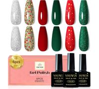 Vernis Semi Permanent, 6 Couleurs Vert Émeraude Collection Vert Olive Foncé Turquoise Pailleté Vernis À Ongles Soak Off Uv Nail Art Salon, Fête Prénuptiale/Noël Cadeaux