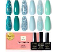 Vernis Semi Permanent, 6 Couleurs Vert émeraude Turquoise Cyan Bleu Vert Océan Crystal Pailleté Vernis à Ongles Soak Off UV/LED