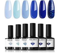Vernis Semi Permanent, Bleu Pailleté 6 Couleurs Vernis Gel UV Semi Permanent Kit Soak Off Vernis à Ongles Complet B VERNIS A ONGLES