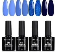 Vernis Semi Permanent Bleu Set, 4 Couleurs Bleu Clair Bleu Océan Bleu Paillettes Vernis À Ongles, Soak-Off Uv/Led Vernis Gel Uv Cadeau Pour Studio De Manucure Diy Home, 8ml