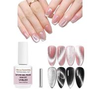 Vernis semi-permanent magnétique 15ml 9D cat eye, UV soak-off wide magnetic glitter velvet nail art varnish argent moderne