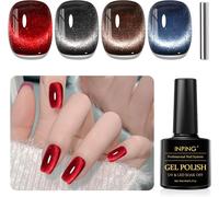 Vernis Semi Permanent Magnétique, 4 Couleurs 9d Rouge Noir Marron Bleu Pailleté Cat Eye Gel Nail Polish Avec Bâton Magnétique, Soak Off Uv/Led Vernis À Ongles Pour Manucure Diy Home, 8 Ml