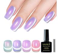 Vernis Semi Permanent Magnétique, 4 Couleurs Rose Violet Bleu Vert Holographique Réfléchissant Aurore Sirène Cat Eye Avec Aimant Soak-Off Uv Pour Débutants Diy Manucure Kit, 8 Ml