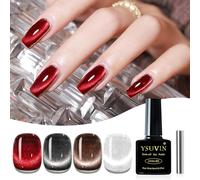 Vernis Semi Permanent Magnétique, 4 Couleurs Rouge Noir Marron Blanc Di Gatto Cristallo Di Gatto Con Magnete Soak Off Uv Smalto Adatto Per Principianti Salone Fai Da Te, 8 Ml