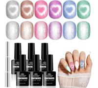 Vernis Semi Permanent Magnétique, 6 Couleurs Holographic Cat Eye Gel Vernis À Ongles, Vernis Gel Uv Semi Permanent Avec Bâton Magnétique, Rose Bleu Soak Off Uv/Led Semi-Permanent Manucure