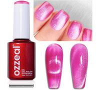 Vernis Semi Permanent Magnétique, Rose Vif Cristal Cat Eye Gel Nail Polish Pailleté Printemps Été Vernis Gel Uv Diamond Shimmer Sparkle Vernis À Ongles Gels Soak Off Uv Led 15ml