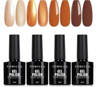 Vernis Semi Permanent Marron Set, 4 Couleurs Automne Brun Paillettes Vernis À Ongles, Soak-Off Uv/Led Vernis Gel Uv Cadeau Pour Studio De Manucure Diy Home, 8ml