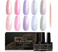 Vernis Semi Permanent Nacré, 5 Couleurs Rose Violet Cyan Scintillant Perle Effet Gel Uv Semi Permanent Soak Off Uv/Led Vernis À Ongles Pour Salon De Manucure Diy Home, 8ml
