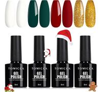 Vernis Semi Permanent Noël Set, 4 Couleurs Rouge Vert Blanc Paillettes Vernis À Ongles, Soak-Off Uv/Led Vernis Gel Uv Cadeau Pour Studio De Manucure Diy Home, 8ml