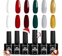 Vernis Semi Permanent Noël Set, 6 Couleurs Rouge Vert Blanc Paillettes Vernis À Ongles, Soak-Off Uv/Led Vernis Gel Uv Cadeau Pour Studio De Manucure Diy Home, 8ml
