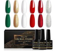 Vernis semi-permanent pailleté - ESTAMPILLE - 6 couleurs - Rouge, Vert, Doré, Argenté, Blanc - 8 ml par bouteille