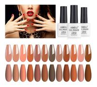 Vernis Semi Permanent Set Marron Nu Naturel, Lot Vernis À Ongles Gel Soak Off Uv Led Automne Hiver Manucure 12Pcs X 8Ml - Ki[YG1317]