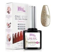 Vernis Semi Permanent UV/Led One Step 12 ml - Paillettes Dorées - Effet Ongles foncés mais très brillants Avec ou Sans Base et Top Coat