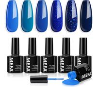 Vernis Semi Permanent, Vernis Gel Uv 6 Couleurs Bleu Pailleté Kit Gel Ongle French Manucure Nail Art Ongles Gel Soak Off Uv/Led Gel Polish Pour Starter Salon Diy Home