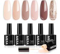 Vernis Semi Permanent, Vernis Gel Uv 6 Couleurs Nude Pailleté Kit Gel Ongle French Manucure Nail Art Ongles Gel Soak Off Uv/Led Gel Polish Pour Starter Salon Diy Home