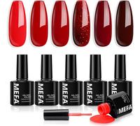 Vernis Semi Permanent, Vernis Gel Uv 6 Couleurs Rouge Pailleté Kit Gel Ongle French Manucure Nail Art Ongles Gel Soak Off Uv/Led Gel Polish Pour Starter Salon Diy Home