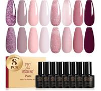 Vernis semi-permanent violet 8 couleurs, pailleté gruau nude rose soak-off UV/LED nail gel manucure cadeau nail art moderne